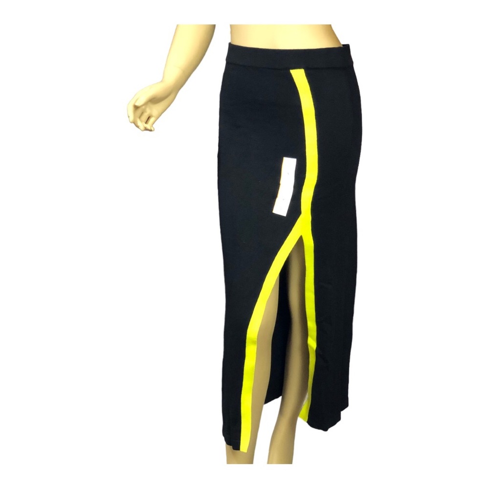 Future Collective High-Waisted Designer Pencil Skirt Black / Neon Yellow. NWT!